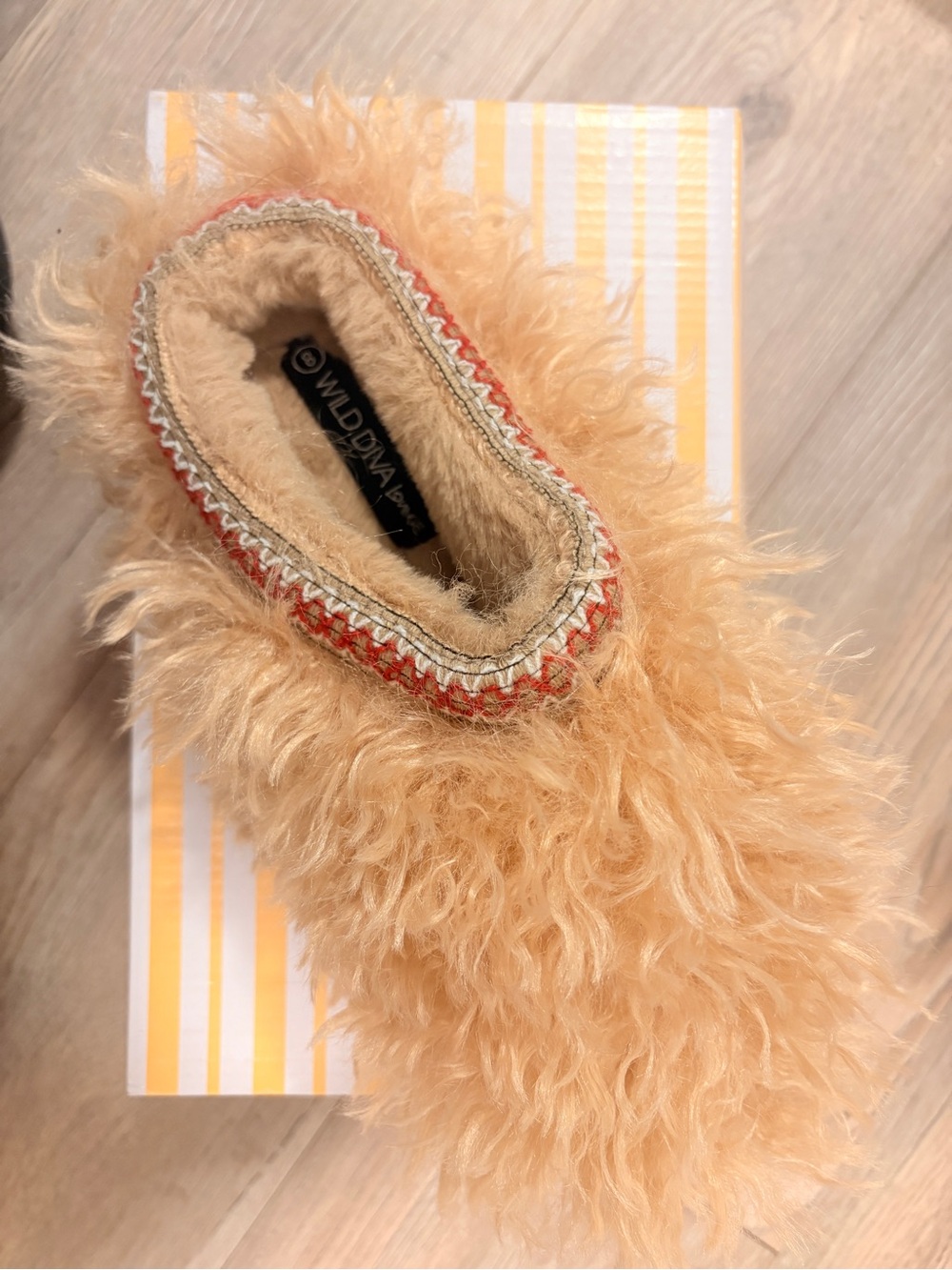 DIVA Lounge Fluffy Faux Fur Slip-Ons in Camel-Tan - Picture 5 of 5